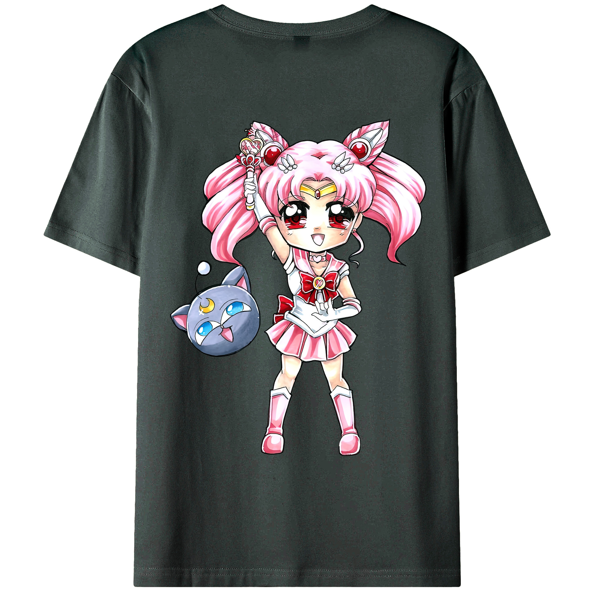 （画像用） 美少女戦士セーラームーン ちびうさ Sailor Moon Chibiusa Tsukino Usagi Small Lady Serenity 綿100％ メンズ半袖Tシャツ（バックプリント） 通気性